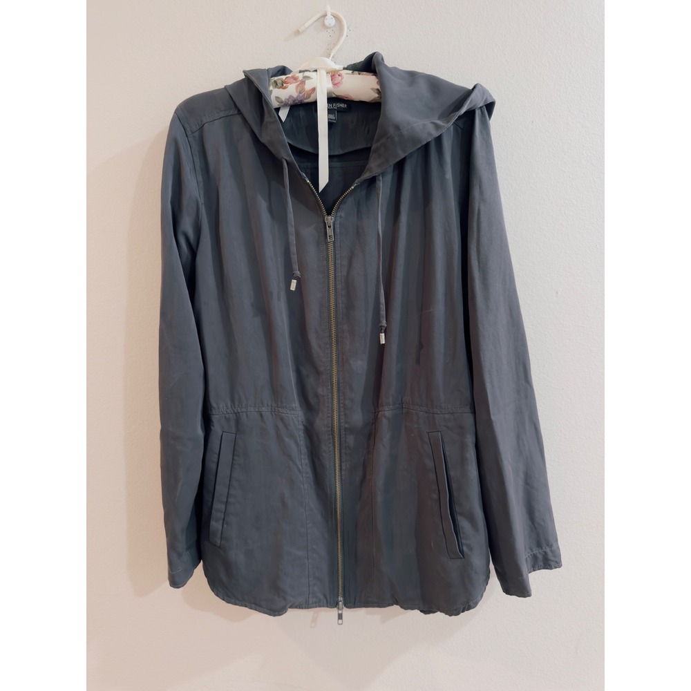Eileen Fisher Petite Gray Tencel Hooded Full Zip‎ Jacket PL Charcoal Grey Spring